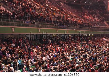WARSAW - SEPTEMBER 18: Crowd at the Legia Stadium during Opening Ceremony of the Special Olympics European Summer Games on September 18, 2010 in Warsaw, Poland.