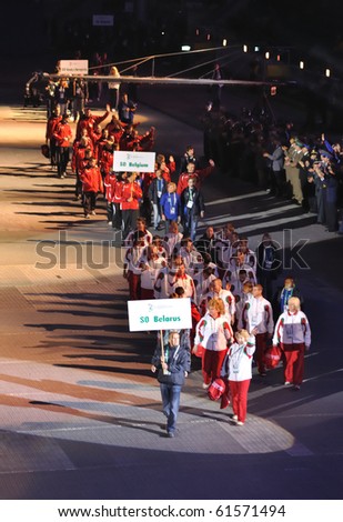 WARSAW - SEPT 18: Sports delegation from Europe during the Special Olympics European Summer Games opening ceremony at the Legia Stadium on September 18, 2010 in Warsaw, Poland.