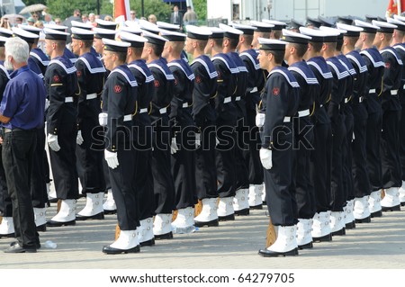 WARSAW - AUGUST 15: Navy sailors in formation during celebrations of the Polish Armed Forces Day August 15, 2010 in Warsaw, Poland.