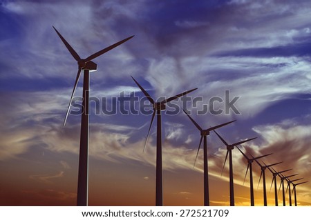 Wind farm at sunset - 3D rendered illustration