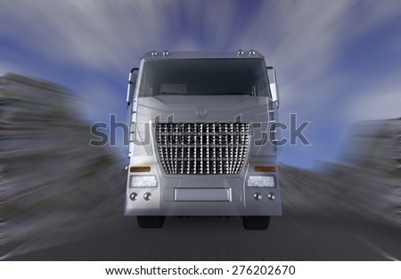 Truck Speeding on the motion blur background - 3D render illustration.