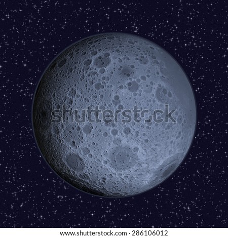 Blue Moon on starry sky background - 3D illustration of the Lunar far side (hemisphere of the Moon that always faces away from Earth) includes elements furnished by NASA.