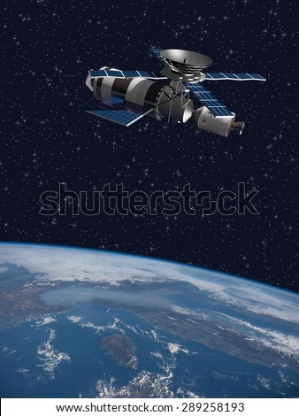 A modified version of Skylab - satellite laboratory for scientific experiments, orbiting over Italy - 3D Scene. Elements of this illustration furnished by NASA.