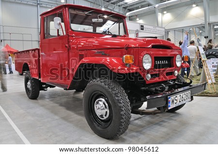 WARSAW - MAY 29: Toyota Land Cruiser J20 pick-up (1955-1958) on display at the classic car exhibition MOTO NOSTALGIA on May 29, 2011 in Warsaw, Poland.