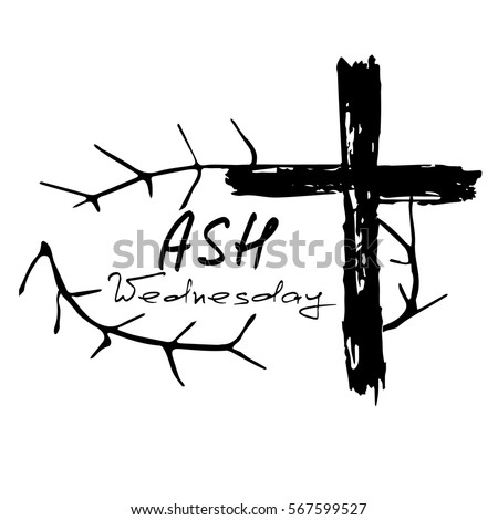 The crown of thorns and the cross. Ash Wednesday. Start of lent, The symbol of the Christian religion. Vector design. Hand illustration.