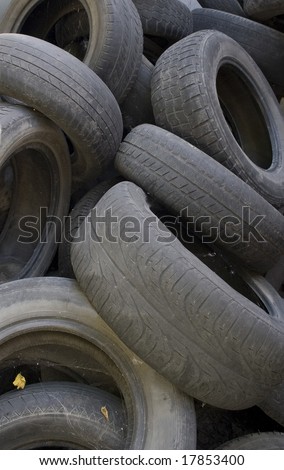 Old tires are waiting for recycling.