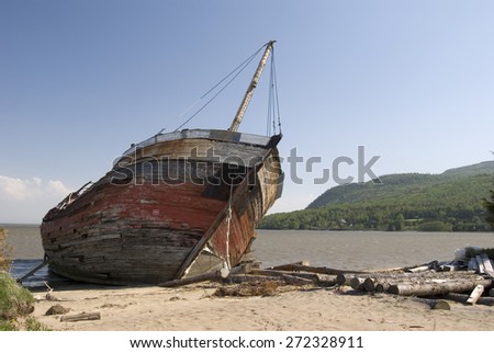 Shipwreck on a Beach with Drift Wood