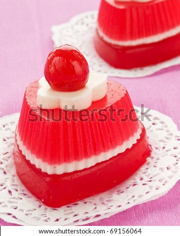Heart-shaped jelly dessert for Valentine's Day. Shallow dof. - stock ...