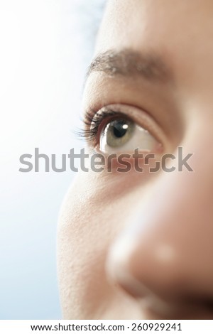 CLOSE UP OF EYE LOOKING UP - A close up of an eye looking to the left with shallow depth of field