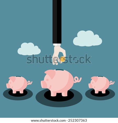 Flat design modern vector illustration concept of saving money with isolated hand holding money and piggy bank