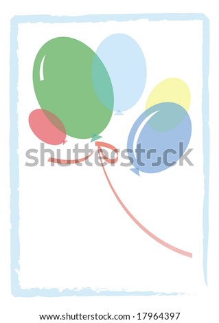 Balloons flying upwards. The red tape is adhered to a green balloon.Framed with a blue framework.