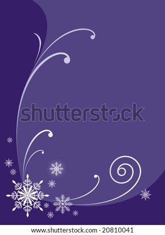 The winter ornament consists of snowflakes and spirals. In the ornament centre there is a big snowflake. The ornament is located on a dark blue background.
