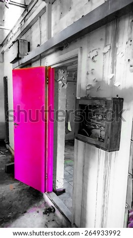 Illustration of a enhanced pink door in an industrial situation taken 2014
