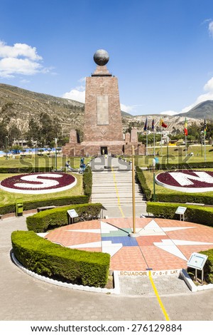 Middle of the World Monument, one of the most visited by tourists from worldwide locations, Quito, Ecuador.