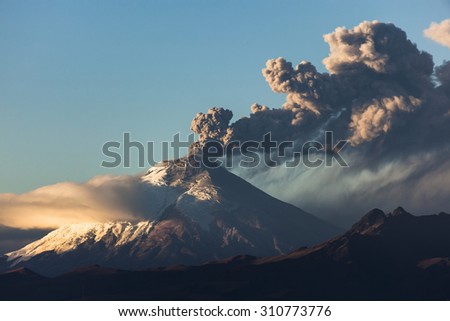 Cotopaxi volcano eruption seen from Quito, Ecuador