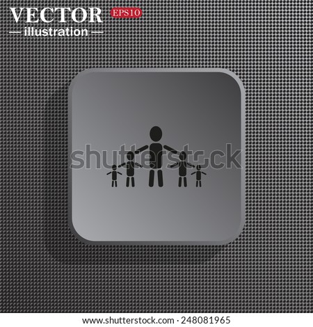 Structural gray background with shadow, gray square, kids silhouette family , vector illustration, EPS 10