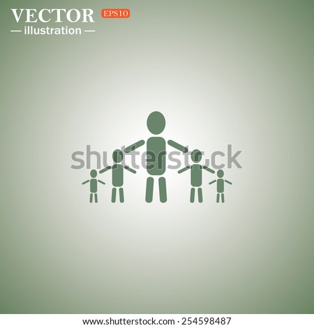 Green icon on a green background. kids silhouette family , vector illustration, EPS 10