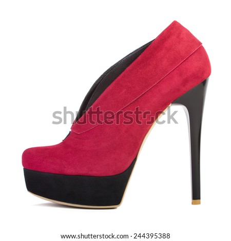 Women burgundy shoes with high heels isolated on white background