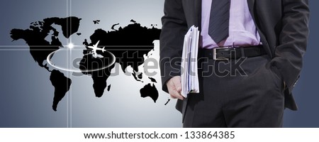 businessman with world map, business