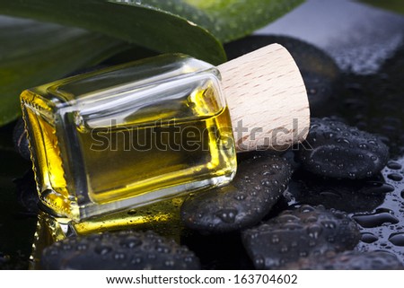 bottle of massage oil spa