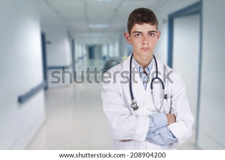 young doctor with stethoscope, people and professions