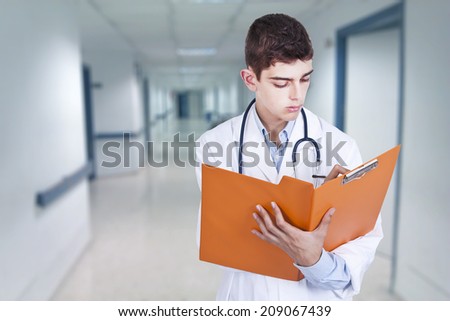 young doctor with stethoscope, people and professions