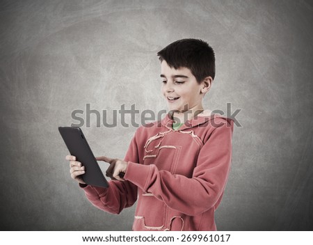 child with mobile tablet, communications technology