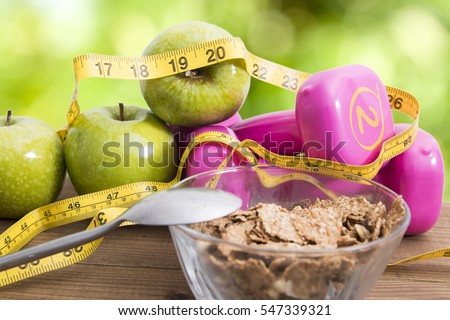 top view of ingredients in the diet and weight loss, health and wellness