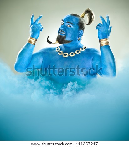 genie of the lamp with smoke isolated on grey
