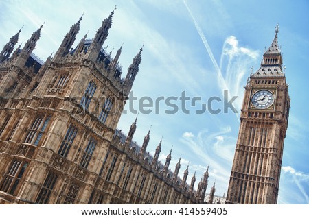 London westminster houses of parliament and big ben in a sunny day