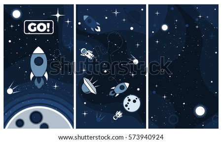 Vector flat cosmos background. Modern UI, GUI screen vector design for mobile app with UX and flat web icons. Cute template in space theme