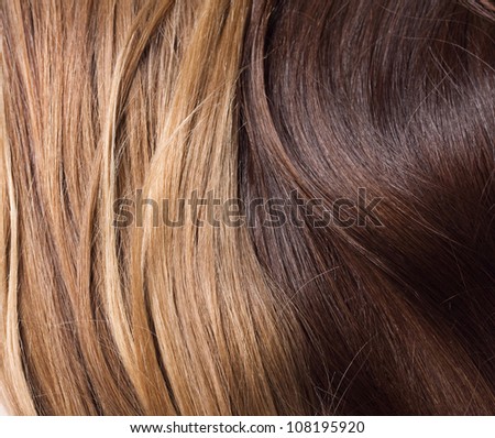Natural human blond and brown hair on a white background