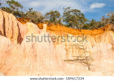 Wonderful orange colors at sunset in Marafa Canyon - also said The Hell\'s Kitchen. Malindi region, Kenya