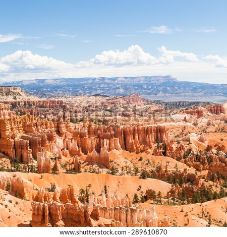Orange colours in this iconic view of Bryce Canyon National Park, USA