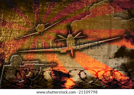 grungy war background with plane silhouette