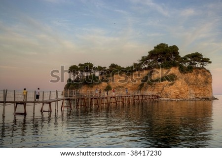 Little island Cameo with footbridge near Zakynthos island