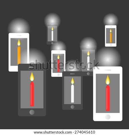 Vector candle in smart phone for prayer in flat style