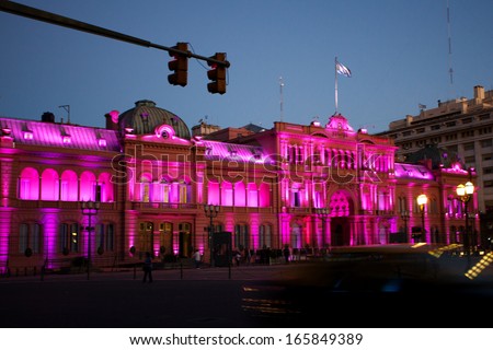 Night view of Presidential palace,Casa Rosada,Pink House in Buenos Aires, Argentina
