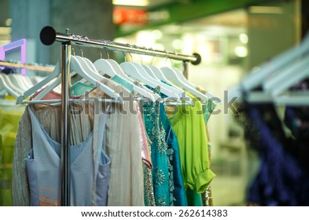 Female clothes in a fashion shop