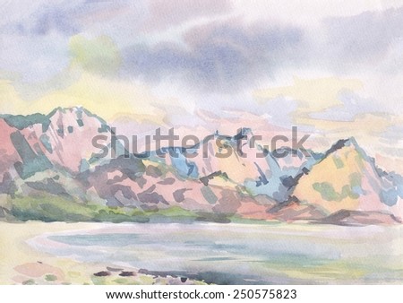 The mountains and the sea. The paintings.Watercolor