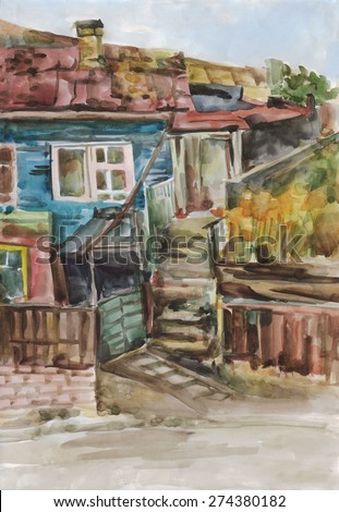 Old house. Painting. Watercolor