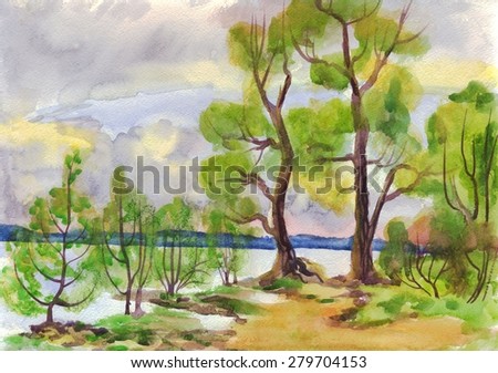 Summer landscape. Painting. Watercolor
