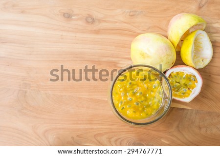 Fresh passion fruit juice with passion fruits-Take Photo from above