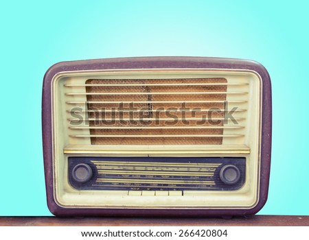 Retro old radio front green background