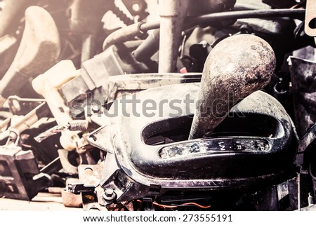 Old damaged gear as part of old car engine in vintage style