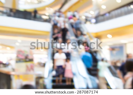 blur image of escalators with people in shopping mall