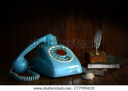 still life old telephone ,old wood background