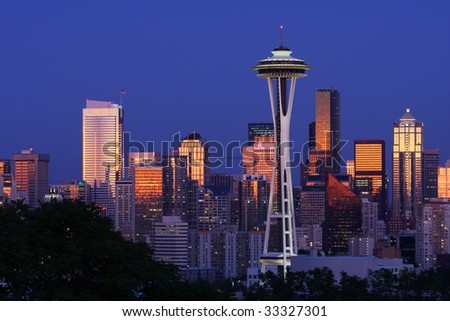 Seattle skyline after sunset from Kerry Park