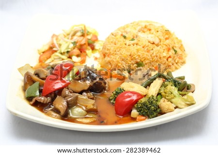 Stair fried mushroom Beef with fried rice