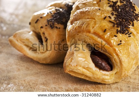 A couple of delicious chocolate croissants
